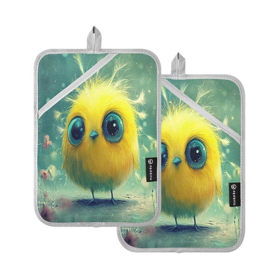 Two Pieces Of Square Heat Insulation Pad Oven Mitts 7x9.8 Inch Oven Microwave Kitchen Cooking Baking Adorable Yellow Chicken