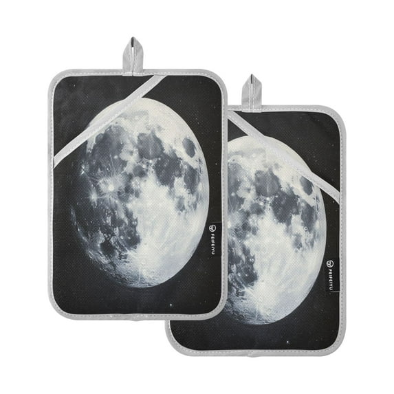 Two Pieces Of Square Heat Insulation Pad Oven Mitts 7x9.8 Inch Oven Microwave Kitchen Cooking Baking Beautiful Big Moon