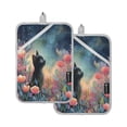 thumbnail image 1 of Two Pieces Of Square Heat Insulation Pad Oven Mitts 7x9.8 Inch Oven Microwave Kitchen Cooking Baking Beautiful Flower Cat, 1 of 7