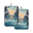 thumbnail image 1 of Two Pieces Of Square Heat Insulation Pad Oven Mitts 7x9.8 Inch Oven Microwave Kitchen Cooking Baking Beautiful Sun and Sea, 1 of 7