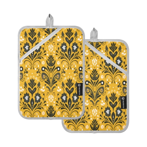 Two Pieces Of Square Heat Insulation Pad Oven Mitts 7x9.8 Inch Oven Microwave Kitchen Cooking Baking Beautiful Yellow