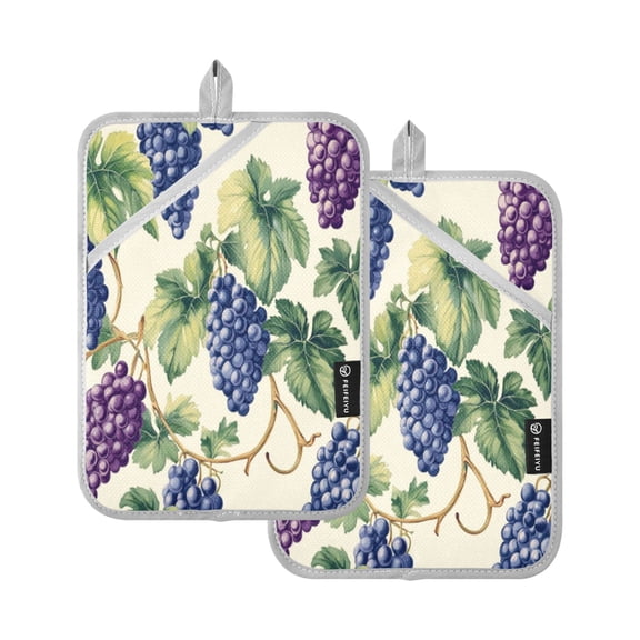 Two Pieces Of Square Heat Insulation Pad Oven Mitts 7x9.8 Inch Oven Microwave Kitchen Cooking Baking Big Cartoon Grape