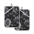 thumbnail image 1 of Two Pieces Of Square Heat Insulation Pad Oven Mitts 7x9.8 Inch Oven Microwave Kitchen Cooking Baking Black Roses Seamless, 1 of 7