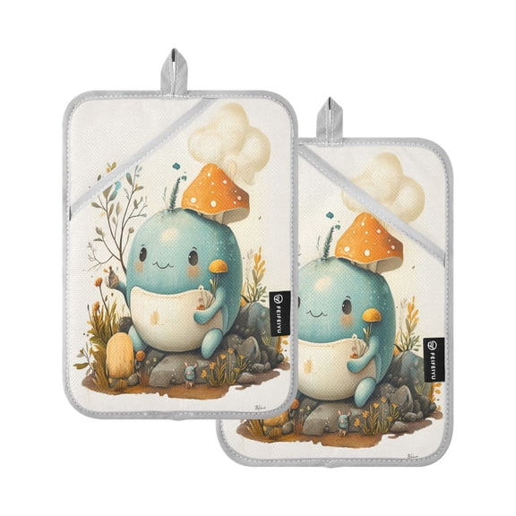 Two Pieces Of Square Heat Insulation Pad Oven Mitts 7x9.8 Inch Oven Microwave Kitchen Cooking Baking Blue Apple