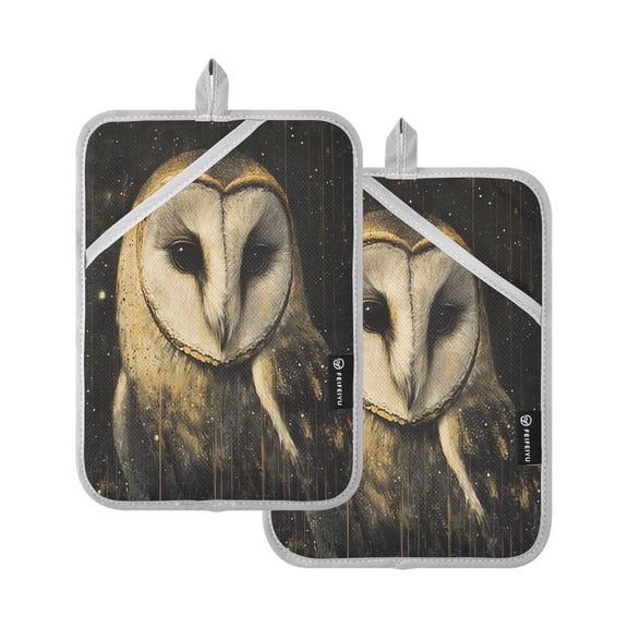 Two Pieces Of Square Heat Insulation Pad Oven Mitts 7x9.8 Inch Oven Microwave Kitchen Cooking Baking Brown Owl with Big Eyes
