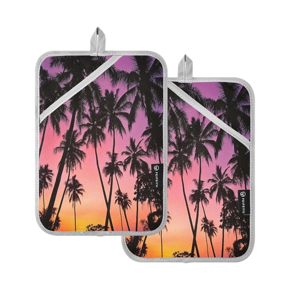 Two Pieces Of Square Heat Insulation Pad Oven Mitts 7x9.8 Inch Oven Microwave Kitchen Cooking Baking California Palm