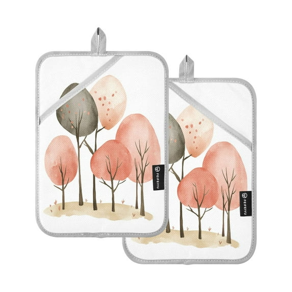 Two Pieces Of Square Heat Insulation Pad Oven Mitts 7x9.8 Inch Oven Microwave Kitchen Cooking Baking Cartoon Orange Tree