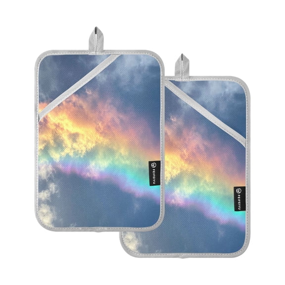 Two Pieces Of Square Heat Insulation Pad Oven Mitts 7x9.8 Inch Oven Microwave Kitchen Cooking Baking Colorful Rainbow