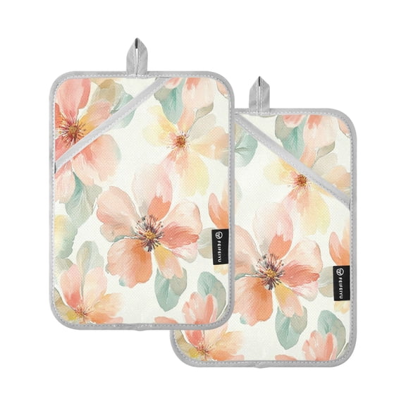Two Pieces Of Square Heat Insulation Pad Oven Mitts 7x9.8 Inch Oven Microwave Kitchen Cooking Baking Colorful Red Flowers