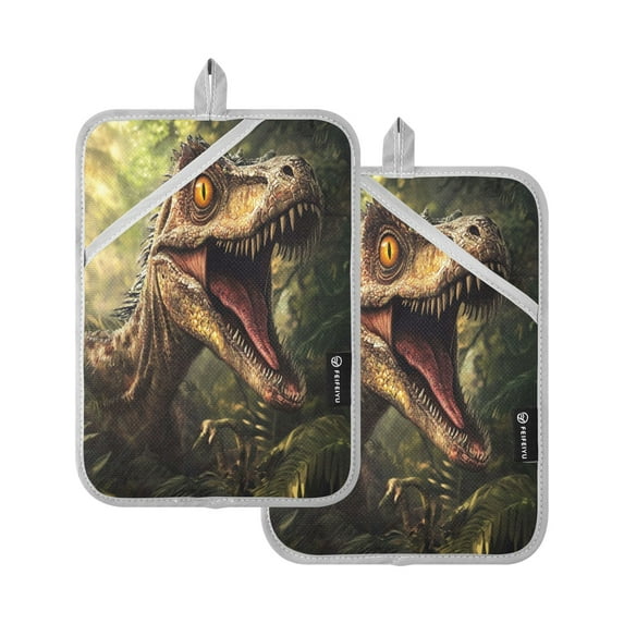 Two Pieces Of Square Heat Insulation Pad Oven Mitts 7x9.8 Inch Oven Microwave Kitchen Cooking Baking Cool Big Head Dinosaur