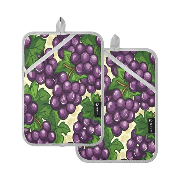 Two Pieces Of Square Heat Insulation Pad Oven Mitts 7x9.8 Inch Oven Microwave Kitchen Cooking Baking Dark Purple Grape