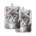 thumbnail image 1 of Two Pieces Of Square Heat Insulation Pad Oven Mitts 7x9.8 Inch Oven Microwave Kitchen Cooking Baking Grayish-black Cat, 1 of 7