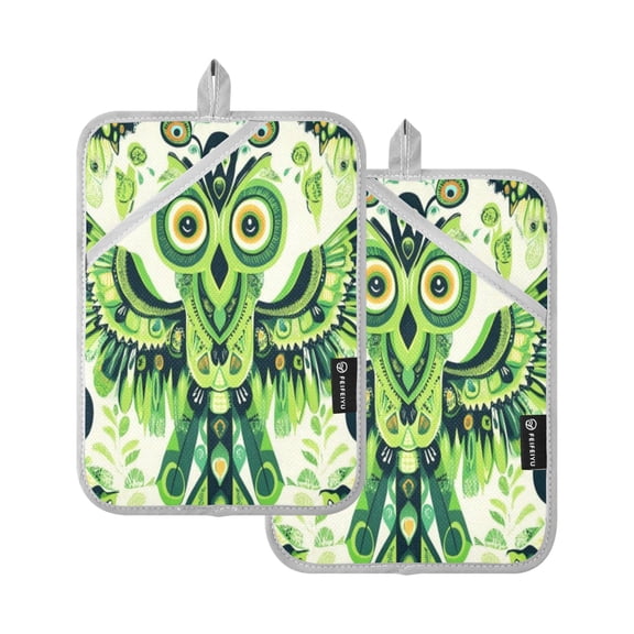 Two Pieces Of Square Heat Insulation Pad Oven Mitts 7x9.8 Inch Oven Microwave Kitchen Cooking Baking Green Eagle