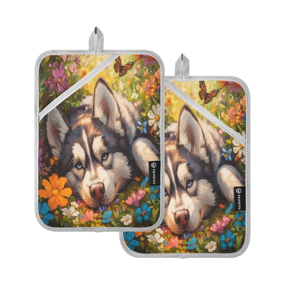 Two Pieces Of Square Heat Insulation Pad Oven Mitts 7x9.8 Inch Oven Microwave Kitchen Cooking Baking Husky Butterfly