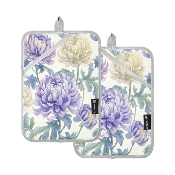 Two Pieces Of Square Heat Insulation Pad Oven Mitts 7x9.8 Inch Oven Microwave Kitchen Cooking Baking Lavender Chrysanthemums