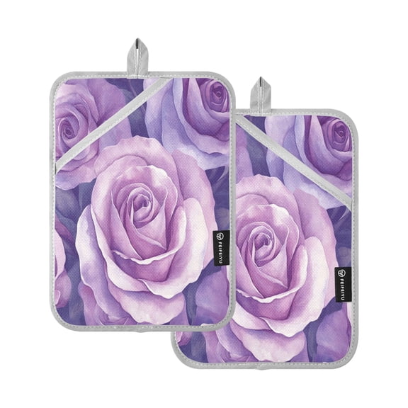Two Pieces Of Square Heat Insulation Pad Oven Mitts 7x9.8 Inch Oven Microwave Kitchen Cooking Baking Lavender Roses