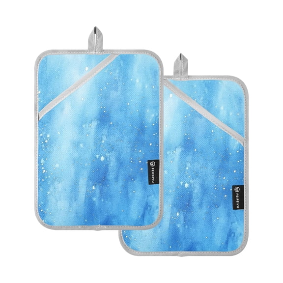 Two Pieces Of Square Heat Insulation Pad Oven Mitts 7x9.8 Inch Oven Microwave Kitchen Cooking Baking Light Blue
