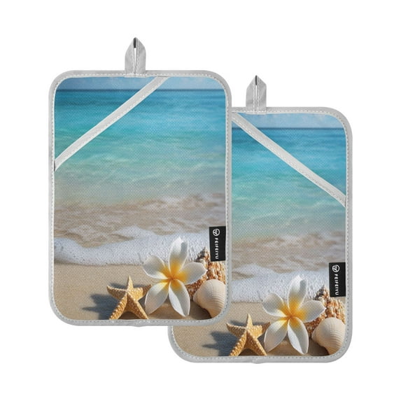 Two Pieces Of Square Heat Insulation Pad Oven Mitts 7x9.8 Inch Oven Microwave Kitchen Cooking Baking Lovely Sea Shell