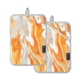 thumbnail image 1 of Two Pieces Of Square Heat Insulation Pad Oven Mitts 7x9.8 Inch Oven Microwave Kitchen Cooking Baking Orange Marble Pattern, 1 of 7