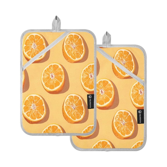 Two Pieces Of Square Heat Insulation Pad Oven Mitts 7x9.8 Inch Oven Microwave Kitchen Cooking Baking Orange Orange