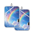 thumbnail image 1 of Two Pieces Of Square Heat Insulation Pad Oven Mitts 7x9.8 Inch Oven Microwave Kitchen Cooking Baking Picturesque Rainbow Cloud, 1 of 7