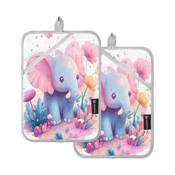 Two Pieces Of Square Heat Insulation Pad Oven Mitts 7x9.8 Inch Oven Microwave Kitchen Cooking Baking Pink Blue Image