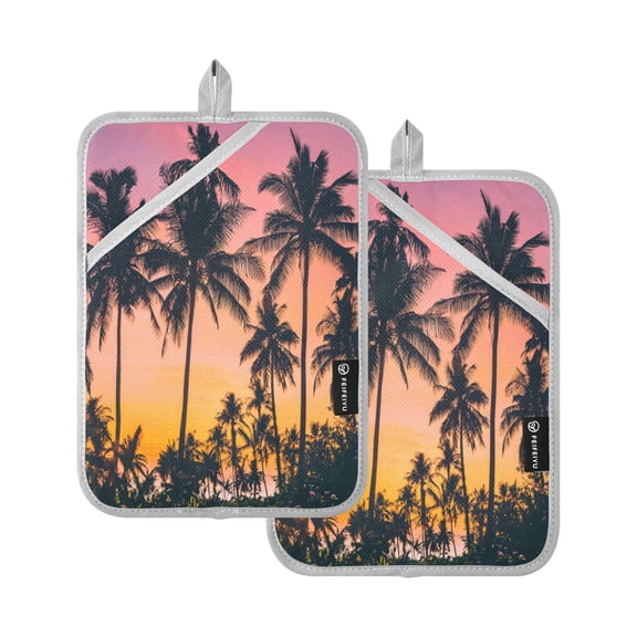 Two Pieces Of Square Heat Insulation Pad Oven Mitts 7x9.8 Inch Oven Microwave Kitchen Cooking Baking Pink Palm