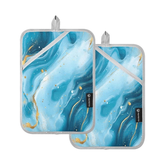 Two Pieces Of Square Heat Insulation Pad Oven Mitts 7x9.8 Inch Oven Microwave Kitchen Cooking Baking Pretty Blue Marble Pattern