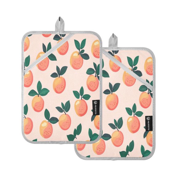 Two Pieces Of Square Heat Insulation Pad Oven Mitts 7x9.8 Inch Oven Microwave Kitchen Cooking Baking Pretty Pink Peach
