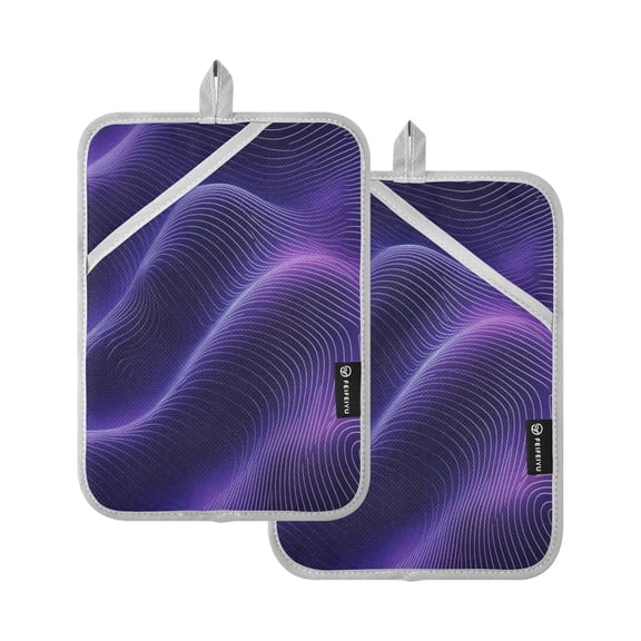 Two Pieces Of Square Heat Insulation Pad Oven Mitts 7x9.8 Inch Oven Microwave Kitchen Cooking Baking Pretty Purple Curve