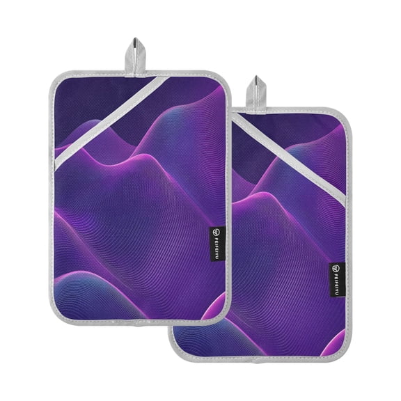 Two Pieces Of Square Heat Insulation Pad Oven Mitts 7x9.8 Inch Oven Microwave Kitchen Cooking Baking Purple Curve