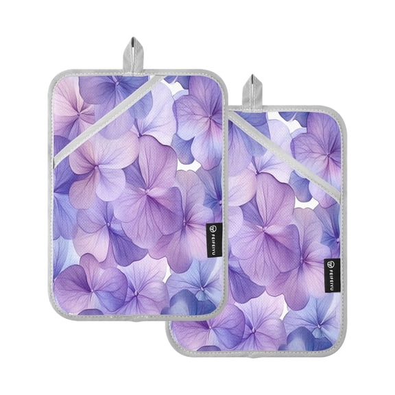 Two Pieces Of Square Heat Insulation Pad Oven Mitts 7x9.8 Inch Oven Microwave Kitchen Cooking Baking Purple Hydrangea
