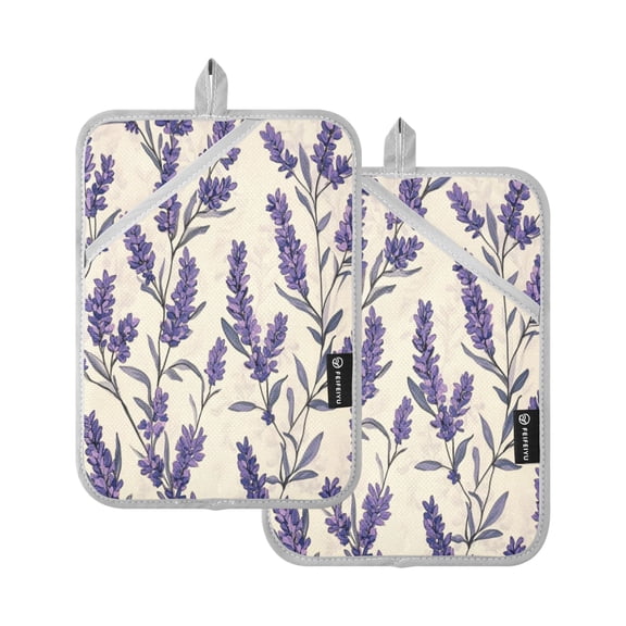 Two Pieces Of Square Heat Insulation Pad Oven Mitts 7x9.8 Inch Oven Microwave Kitchen Cooking Baking Purple Lavender1