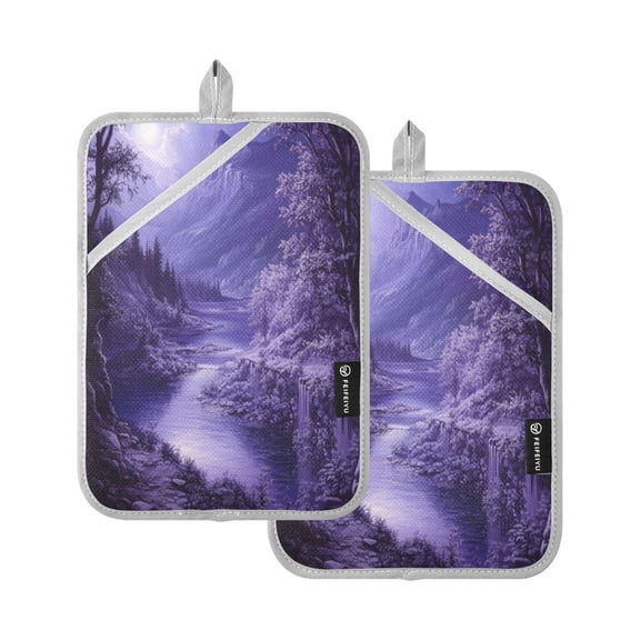 Two Pieces Of Square Heat Insulation Pad Oven Mitts 7x9.8 Inch Oven Microwave Kitchen Cooking Baking Purple River