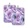 thumbnail image 1 of Two Pieces Of Square Heat Insulation Pad Oven Mitts 7x9.8 Inch Oven Microwave Kitchen Cooking Baking Purple Roses Seamless, 1 of 7
