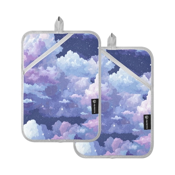 Two Pieces Of Square Heat Insulation Pad Oven Mitts 7x9.8 Inch Oven Microwave Kitchen Cooking Baking Purple Sky