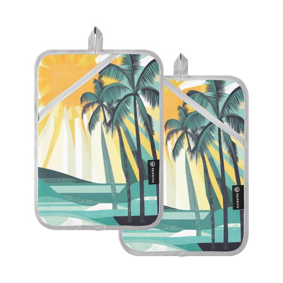 Two Pieces Of Square Heat Insulation Pad Oven Mitts 7x9.8 Inch Oven Microwave Kitchen Cooking Baking Sea Tree