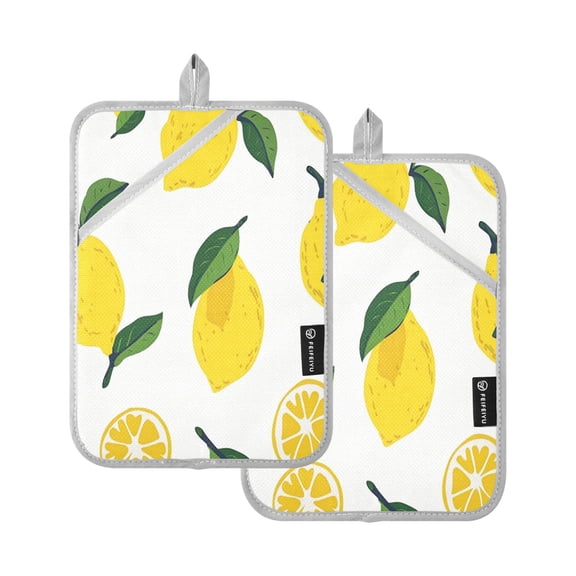 Two Pieces Of Square Heat Insulation Pad Oven Mitts 7x9.8 Inch Oven Microwave Kitchen Cooking Baking Sliced Lemon