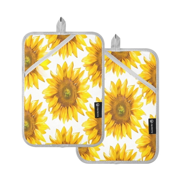 Two Pieces Of Square Heat Insulation Pad Oven Mitts 7x9.8 Inch Oven Microwave Kitchen Cooking Baking Sunflower Seamless
