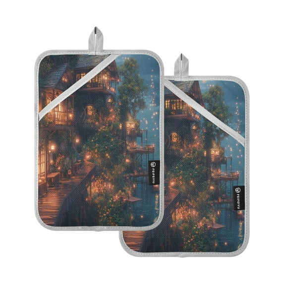 Two Pieces Of Square Heat Insulation Pad Oven Mitts 7x9.8 Inch Oven Microwave Kitchen Cooking Baking Super Cool House