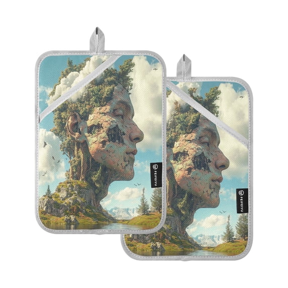 Two Pieces Of Square Heat Insulation Pad Oven Mitts 7x9.8 Inch Oven Microwave Kitchen Cooking Baking Super Cool Stone