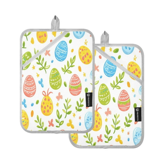 Two Pieces Of Square Heat Insulation Pad Oven Mitts 7x9.8 Inch Oven Microwave Kitchen Cooking Baking Super Cute Cartoon Eggs