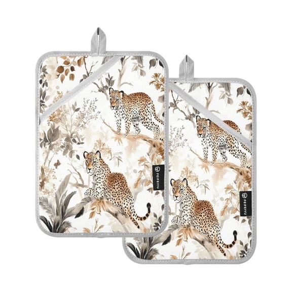 Two Pieces Of Square Heat Insulation Pad Oven Mitts 7x9.8 Inch Oven Microwave Kitchen Cooking Baking Tree Leopard