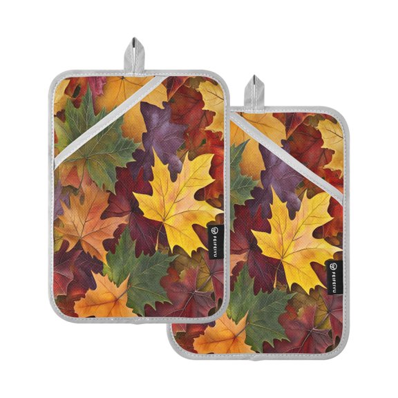 Two Pieces Of Square Heat Insulation Pad Oven Mitts Autumn Maple Leaves 7x9.8 Inch Oven Microwave Kitchen Cooking Baking