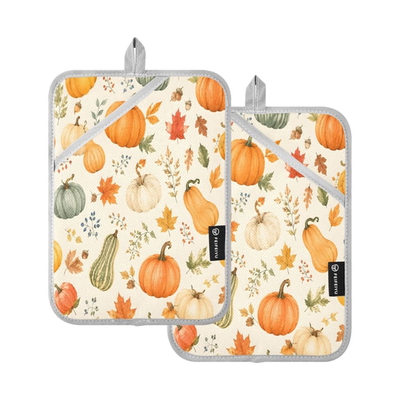 Two Pieces Of Square Heat Insulation Pad Oven Mitts Autumn Pumpkin Maple Leaves 7x9.8 Inch Oven Microwave Kitchen Cooking Baking