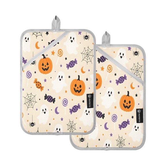 Two Pieces Of Square Heat Insulation Pad Oven Mitts Halloween Pumpkins 7x9.8 Inch Oven Microwave Kitchen Cooking Baking