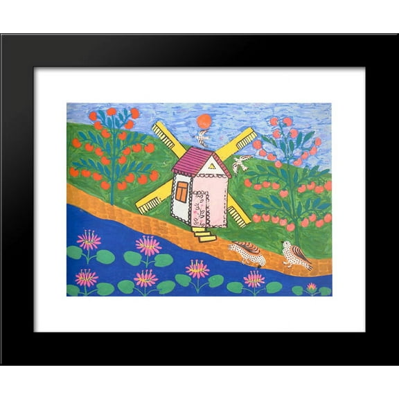 Two Pigeons Drank Water by a Windmill and Ford 20x24 Framed Art Print by Prim...