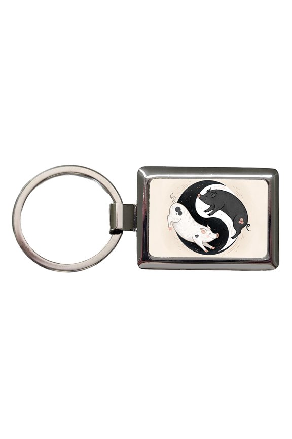 Two Pigs Yin Yang Cute Metal Rectangle Keychain