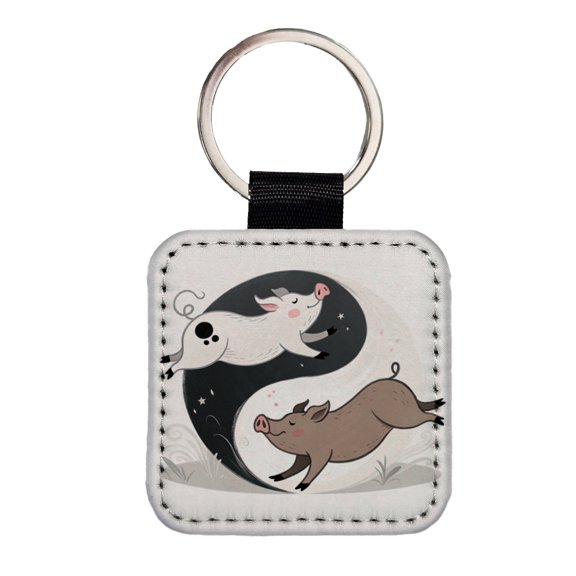 Two Pigs Yin Yang Faux Leather Square Keychain