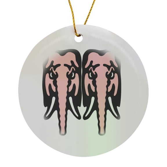 3drose, Two Pink Elephant Heads, Circle Porcelain Ornament